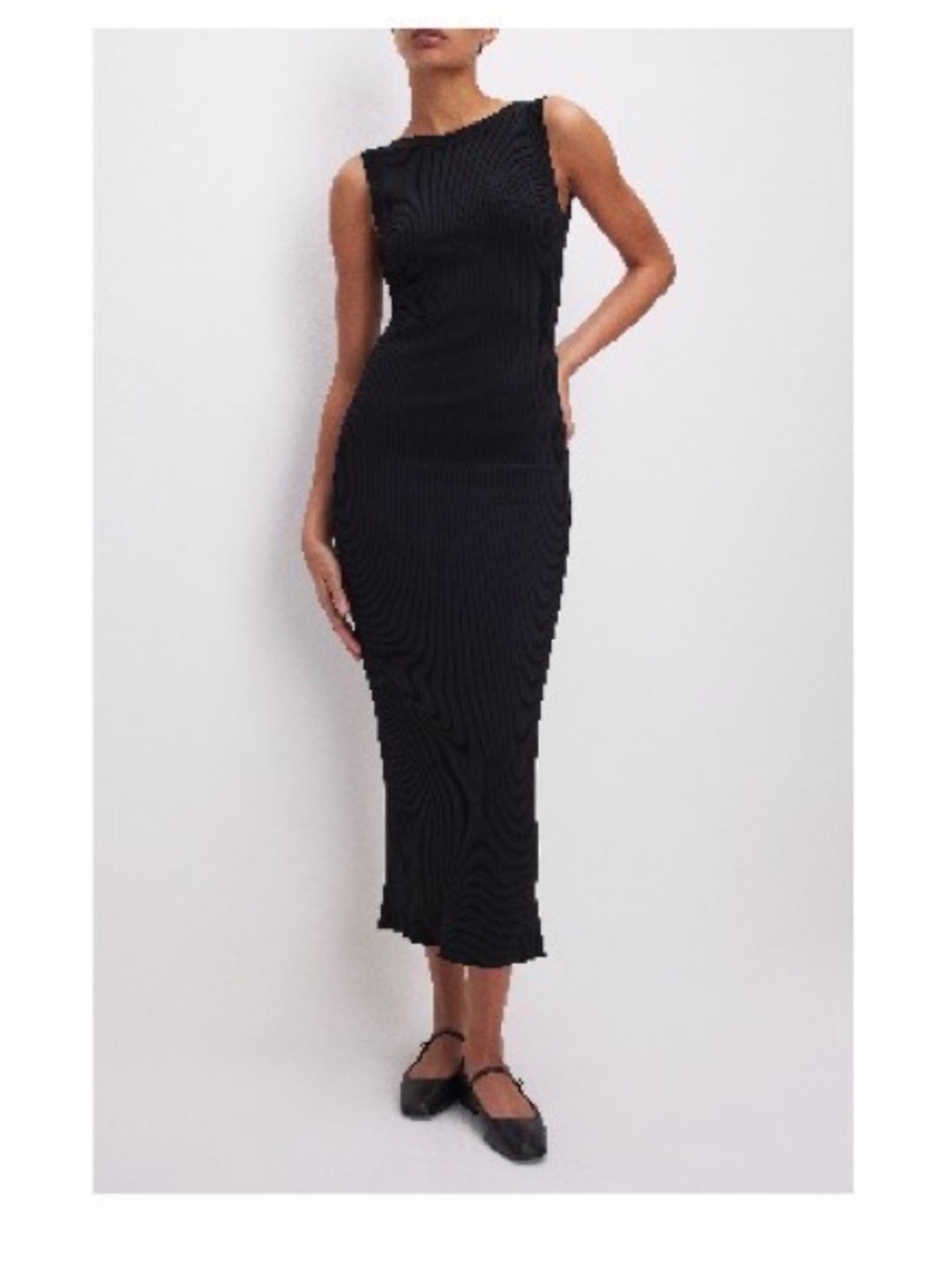 Good American Black Ribbed Sleeveless Maxi Dress